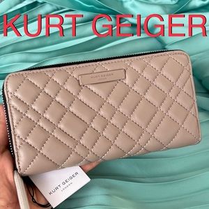 KURT GEIGER Zip Around Continental quilted leather wallet TAUPE